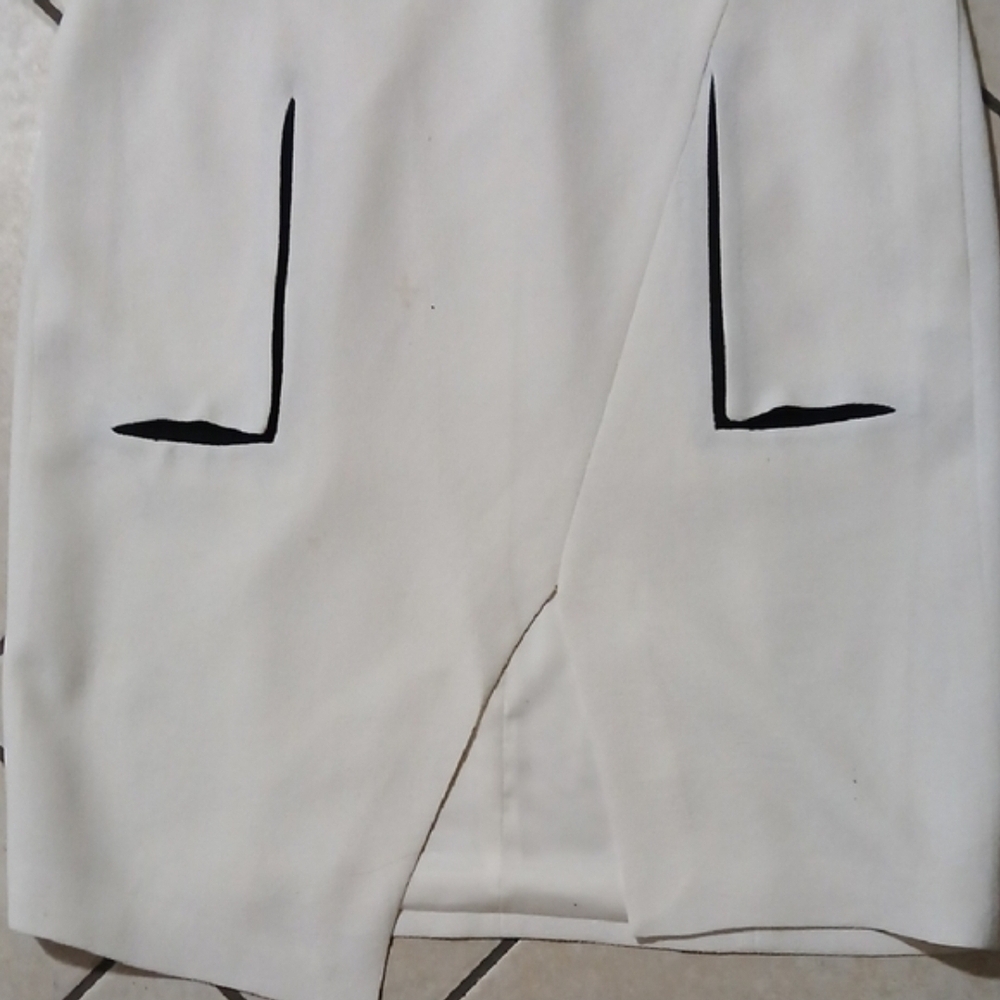 HELMUT LANG Womens Size 6 White Midi Shift Dress with Black Trim - Picture 2 of 3